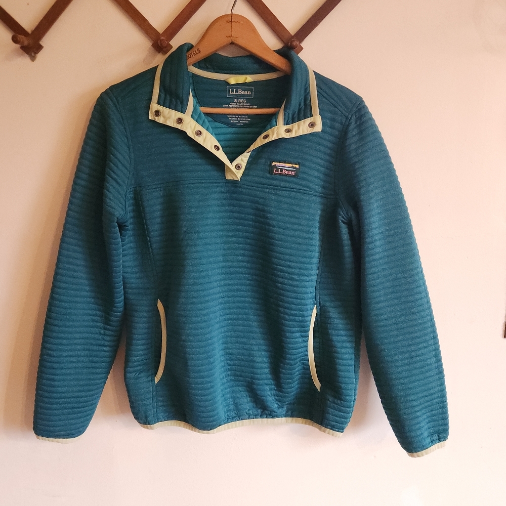 L.L. Bean Teal Pullover T Snap Sweatshirt Pockets Quilted Small